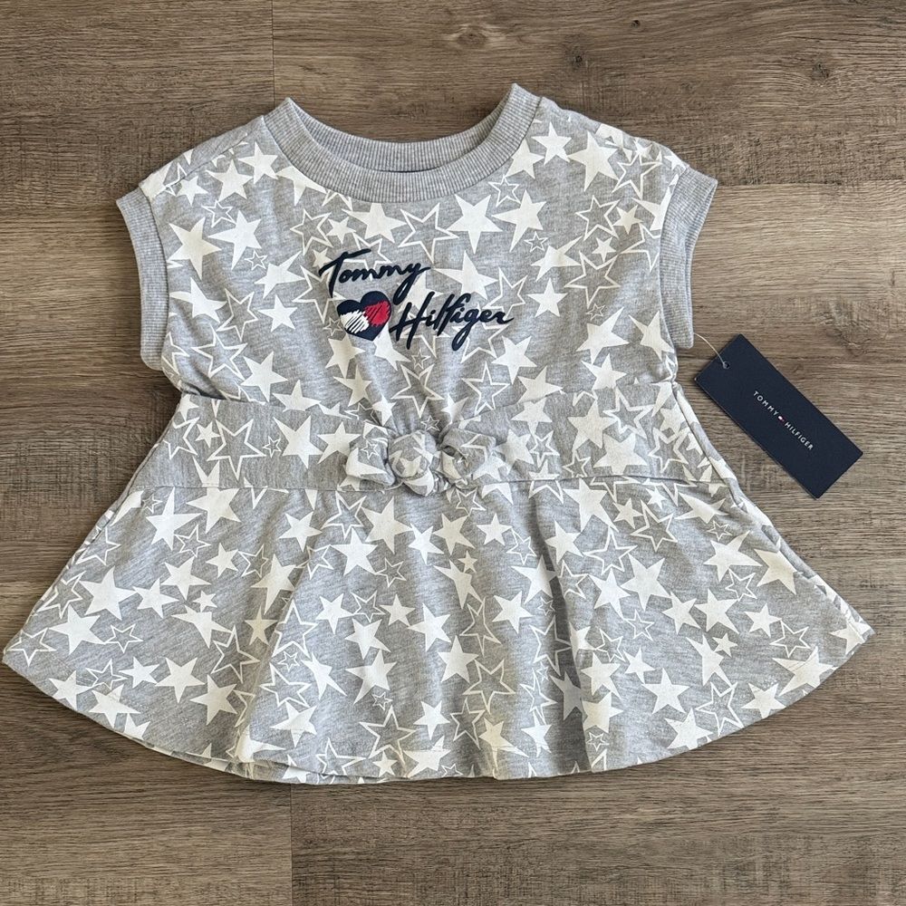 Tommy Hilfiger Gray Star Peplum Dress Top with Heart Logo